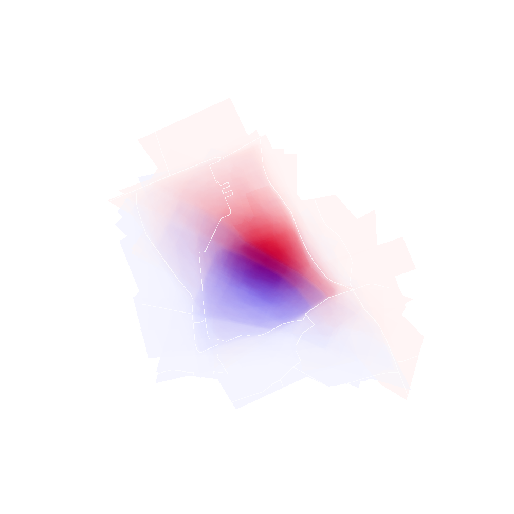Density map of custom boundaries in Forest Hills, Queens, forming two distinct clusters.