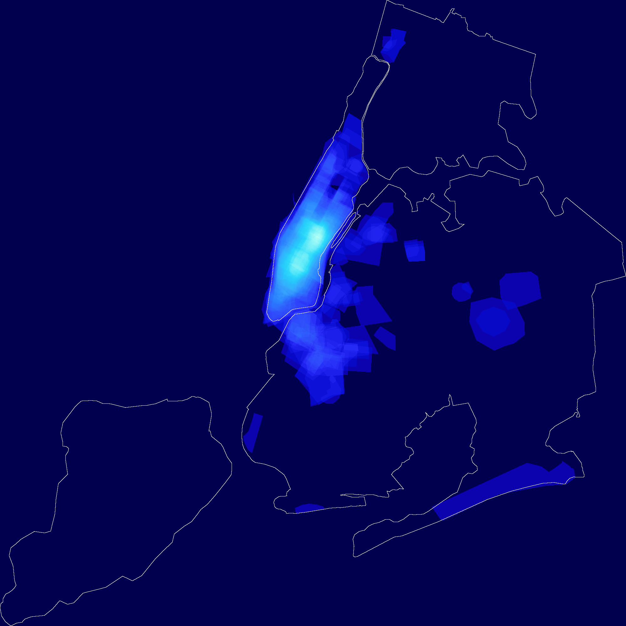 Density map of boundaries named 'walkable,' scattered across the city as rough circular shapes.